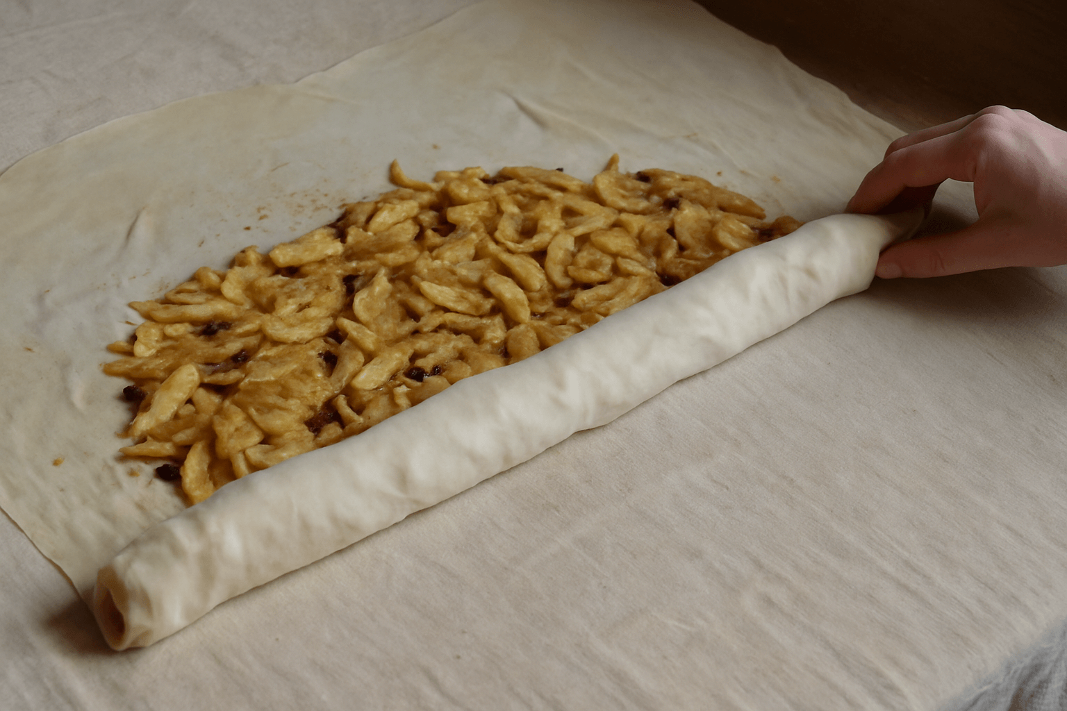 Jabolčni zavitek vlečeno testo: kako razvleči brez trganja