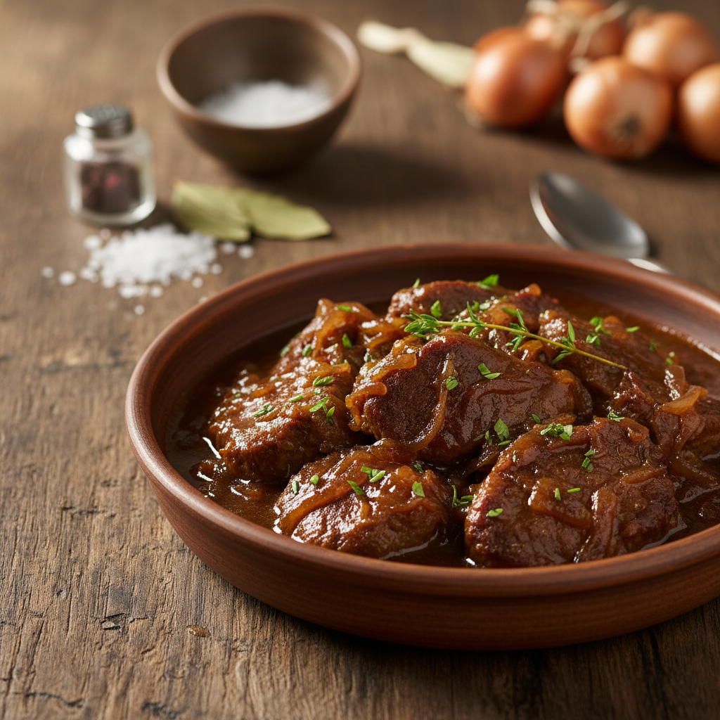 Sočni goveji zrezki v čebulni omaki: Recept za mehko meso